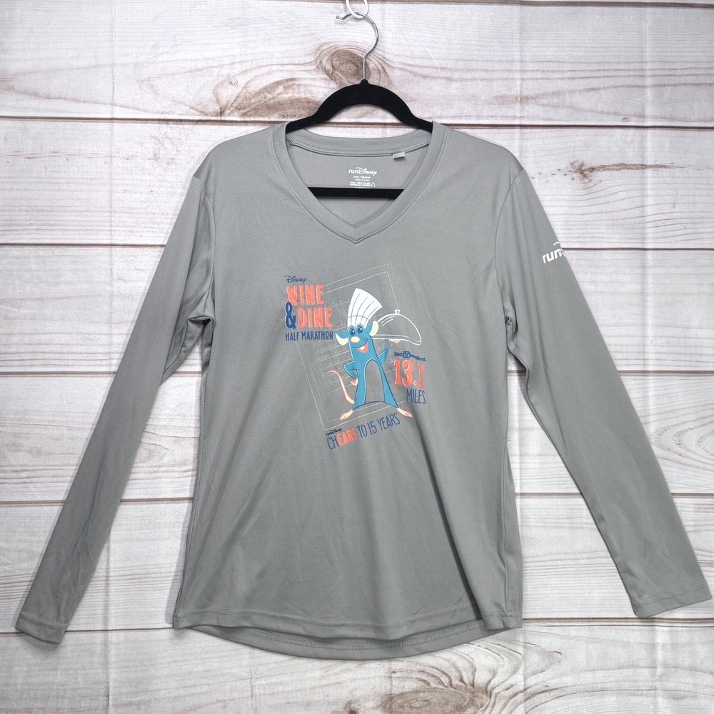 runDisney Wine & Dine Half Marathon Remy Grey Long Sleeve Shirt Womens Medium‎
